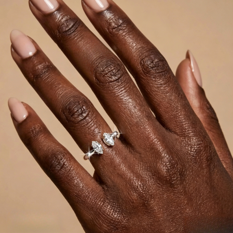 1 Carat Marquise-Cut Moissanite Adjustable Wedding Ring Pair